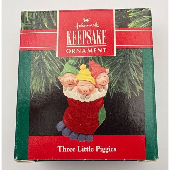 Hallmark Keepsake Three Little Piggies Christmas Ornament 1990 Pigs in Stocking - Picture 5 of 8
